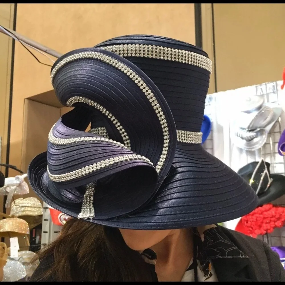 New Stunning CHARM NY Rhinestone Ornate Derby Church Hat - SEE AVAIL COLORS - Picture 3 of 3